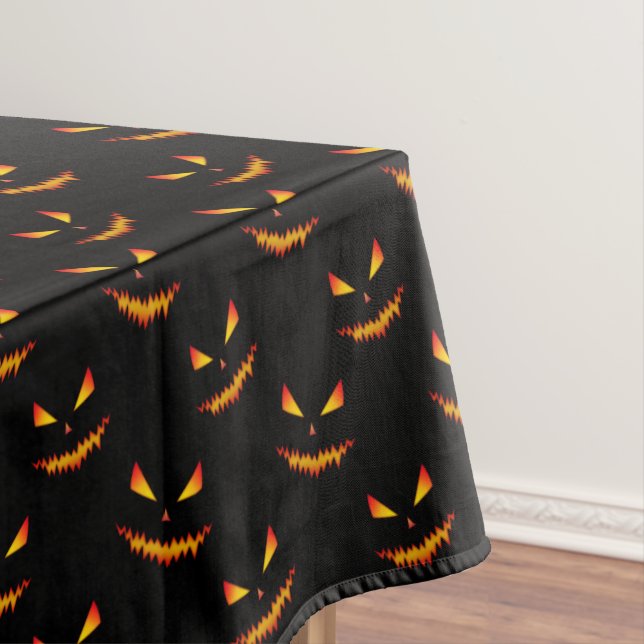 Cool scary Jack O'Lantern face Halloween pattern Tablecloth (In Situ)