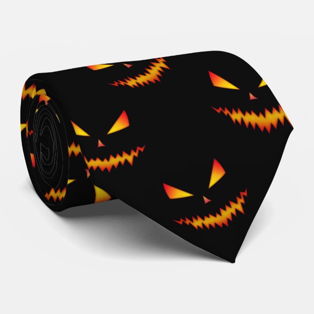 Cool scary Jack O'Lantern face Halloween pattern Tie (Rolled)