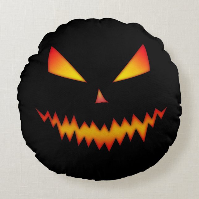 Cool scary Jack O'Lantern face Halloween Round Cushion (Front)