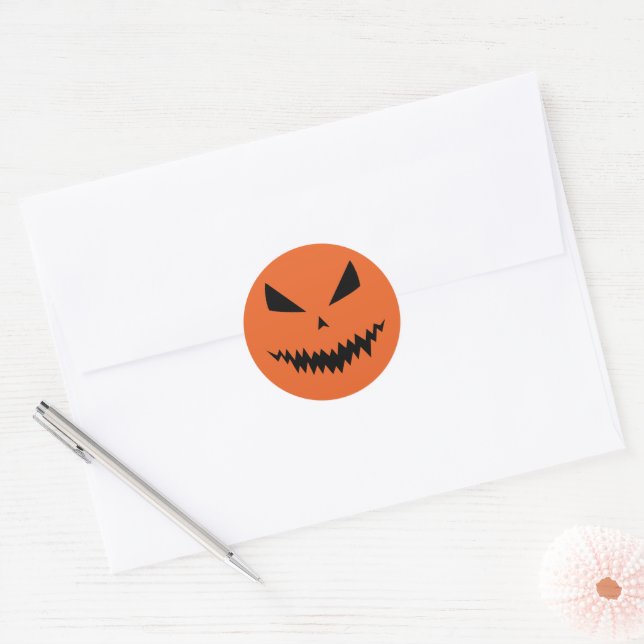 Cool scary Jack O'Lantern Halloween black orange Classic Round Sticker (Envelope)