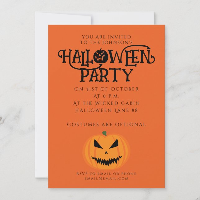 Cool scary Jack O'Lantern Halloween black orange Invitation (Front)