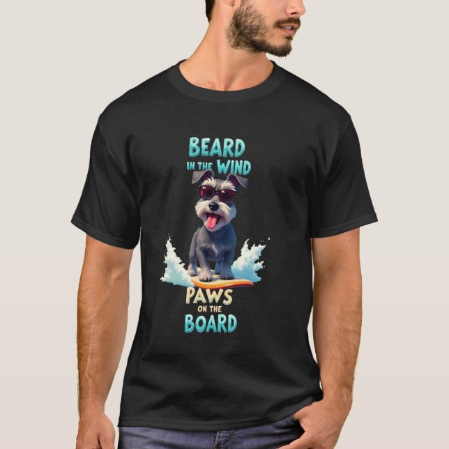 Cool Schnauzer Surfing Dog T-Shirt (Front)