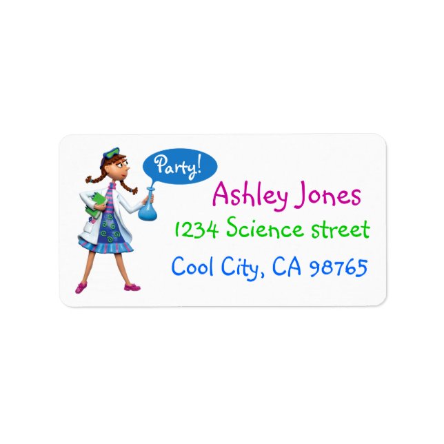 Cool Science Birthday Party for Girls Label (Front)