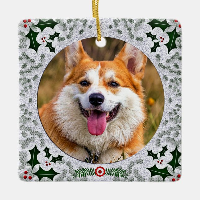 Cool Scottish Sutherland Tartan Pet Photo Xmas Ceramic Ornament (Front)