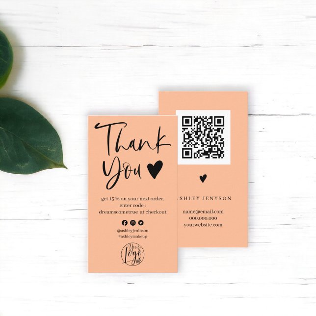 Cool script black peach logo order thank you business card (Cool script black peach logo order thank you business card)
