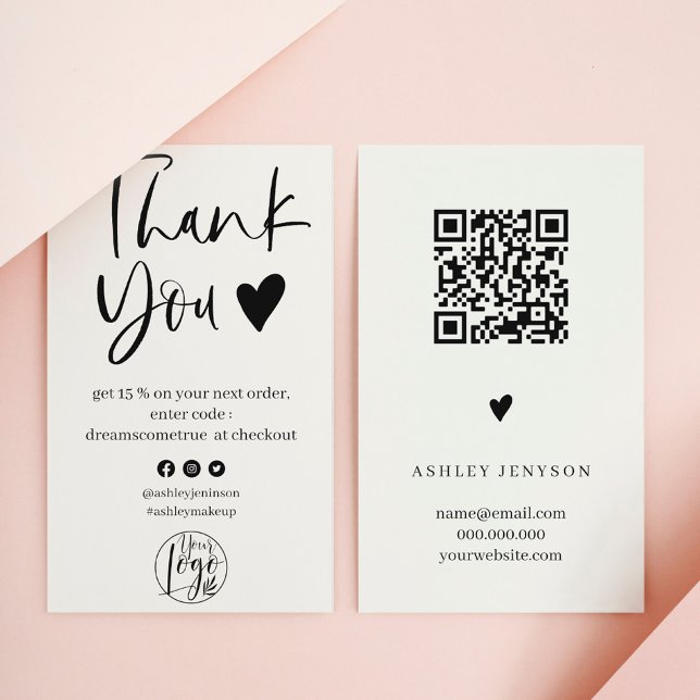 Cool script black white logo order thank you business card (Creator Uploaded)