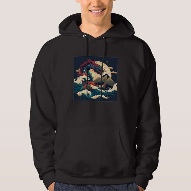 Cool Sea Dragon Illustration Ocean Waves Sunset Wo Hoodie (Front)