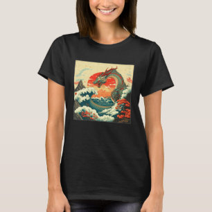 Cool Sea Dragon Illustration Ocean Waves Sunset Wo T-Shirt