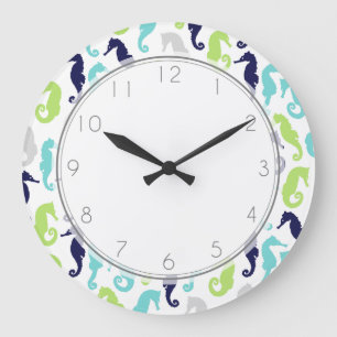 Cool Sea Horses Pattern Large Clock