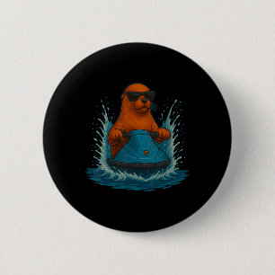 Cool Sea Lion With Sungles Jet Ski Rider Summer Vi 6 Cm Round Badge
