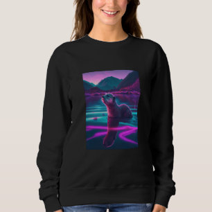 Cool Sea Otter Synthwave Wandering Otter  2 Sweatshirt