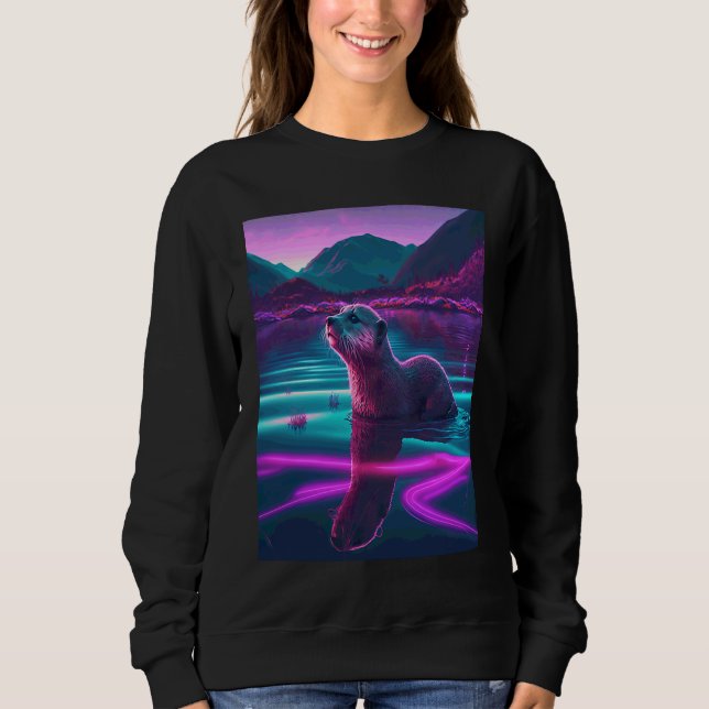 Cool Sea Otter Synthwave Wandering Otter  2 Sweatshirt (Front)