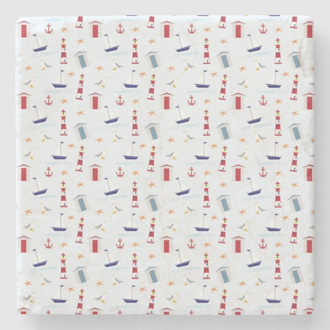 Cool Sea Symbols Stone Coaster (Front)