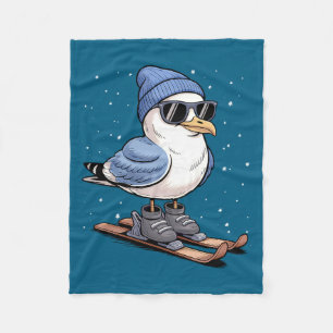 Cool Seagull On Skis - Nordic Winter Seagulls Aprè Fleece Blanket