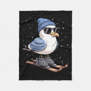 Cool Seagull On Skis - Nordic Winter Seagulls Aprè Fleece Blanket