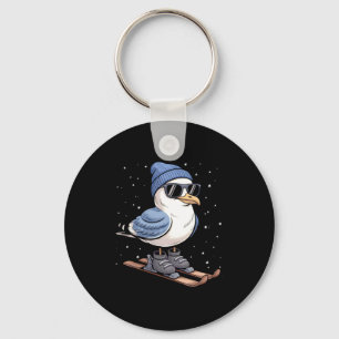 Cool Seagull On Skis - Nordic Winter Seagulls Aprè Key Ring
