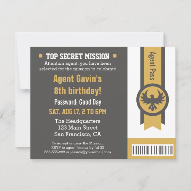 Cool Secret Agent Birthday Party Invitation (Front)
