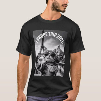 Cool Selfie Cat Travel Europe Trip 2026 France Par T-Shirt