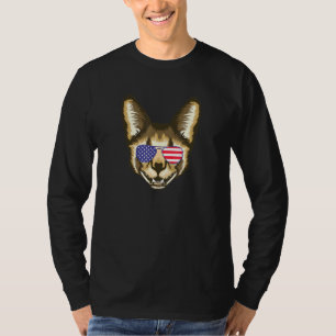 Cool Serval Cat Wearing Usa Flag Sunglasses Us Ame T-Shirt