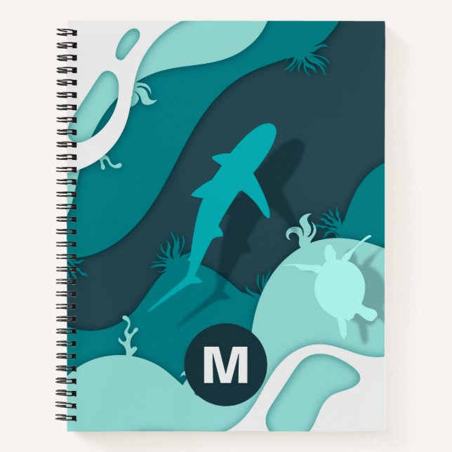 Cool Shark Abstract Art Monogram Notebook (Front)