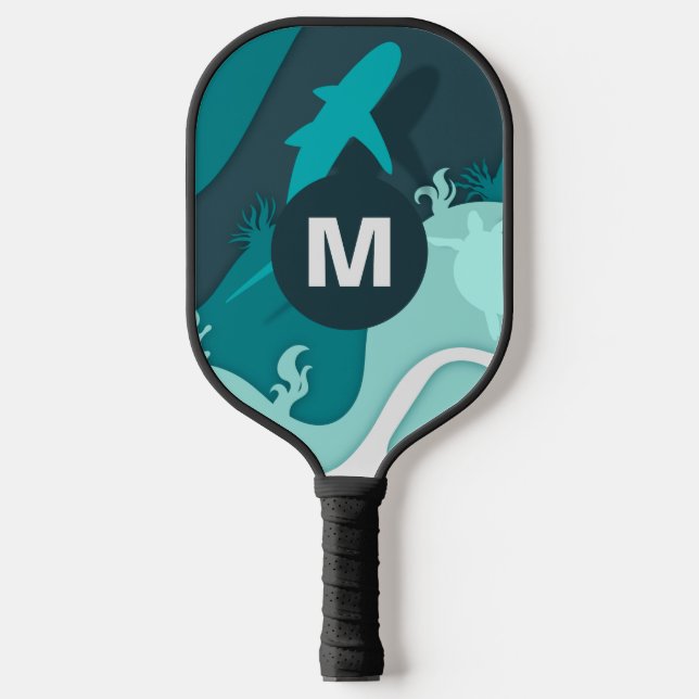 Cool Shark Abstract Art Monogram Pickleball Paddle (Front)