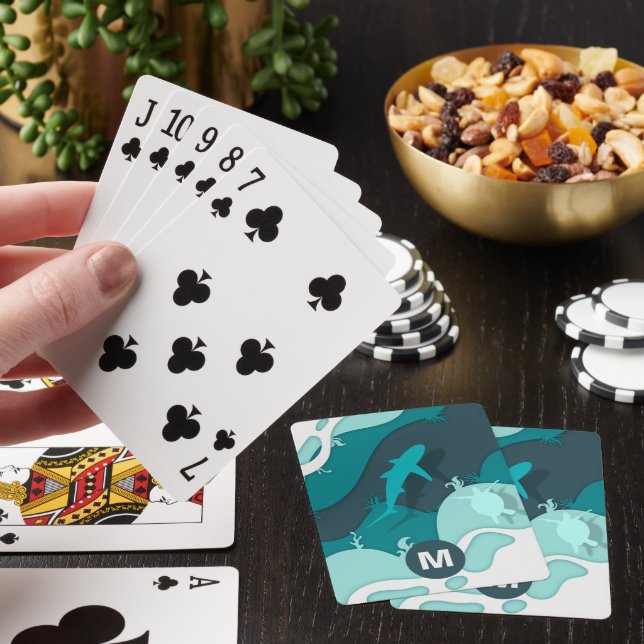 Cool Shark Abstract Art Monogram Playing Cards (In Situ)