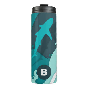 Cool Shark Abstract Art Monogram Thermal Tumbler