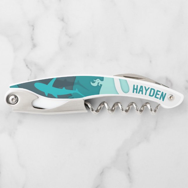 Cool Shark Abstract Art Personalised Corkscrew (Front)