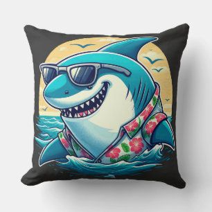 Cool Shark in Hawaiian Shirt - Summer Beach Vibes Cushion