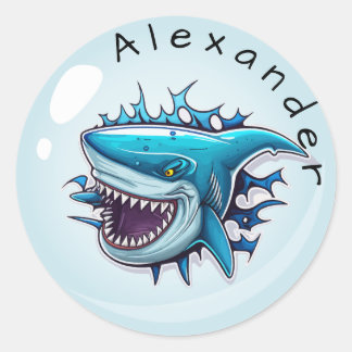 Cool Shark Personalise Classic Round Sticker
