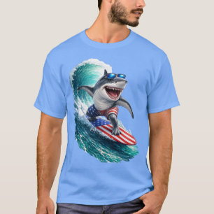 Cool Shark Surfing USA Flag Wave T-Shirt