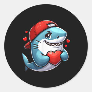 Cool Shark Valentines Boys Heart Day Couple Kids G Classic Round Sticker