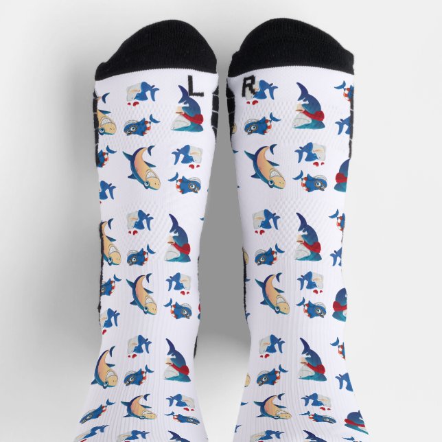 Cool Sharks Splash Custom Designed Socks (Top)