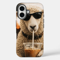 Cool Sheep Drinking Iced Coffee