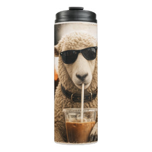 Cool Sheep Drinking Iced Coffee Thermal Tumbler