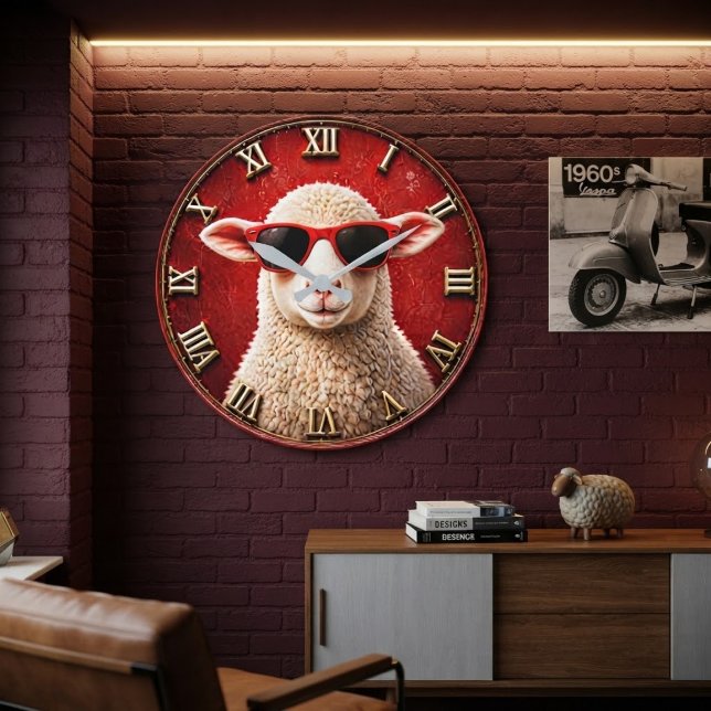 Cool Sheep Funny Farmhouse Sheep Decor Large Clock (Creator Uploaded)
