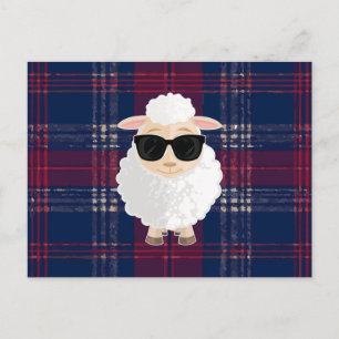 Cool Sheep Sunglasses Blue Red Plaid Cute Cartoon Postcard