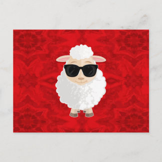 Cool Sheep Sunglasses Red Abstract Texture Cute Postcard