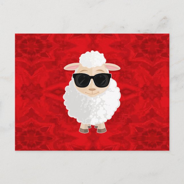 Cool Sheep Sunglasses Red Abstract Texture Cute Postcard (Front)