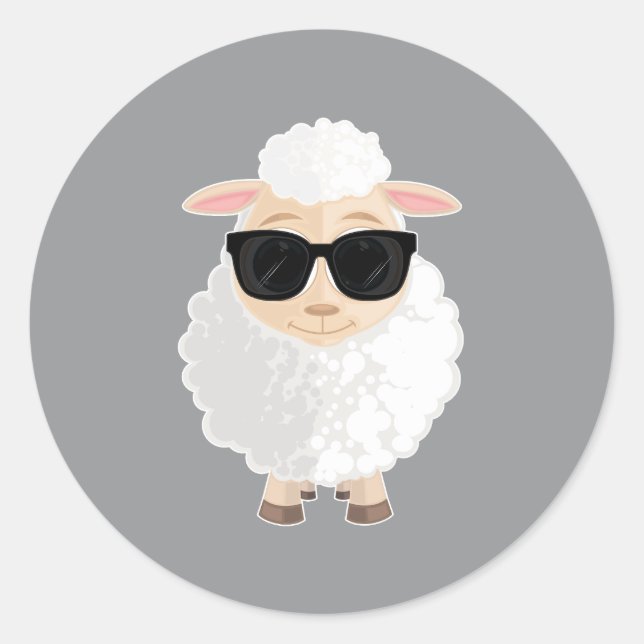 Cool Sheep Sunglasses Round Sticker Cute Cartoon (Front)