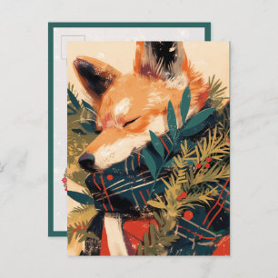 Cool Shiba Inu in Christmas Winter Postcard