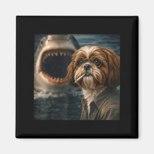Cool shih tzu dog with shark selfie funny dark magnet
