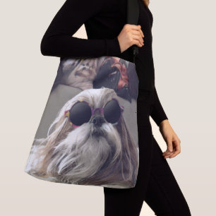 Cool Shih Tzu long hair vintage Sunglasses Photo Crossbody Bag