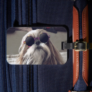 Cool Shih Tzu long hair vintage Sunglasses Photo Luggage Tag