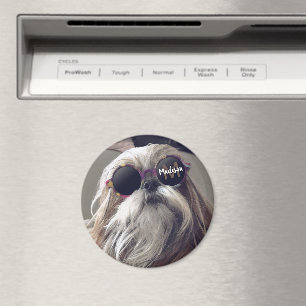 Cool Shih Tzu vintage retro glasses Photo Monogram Magnet