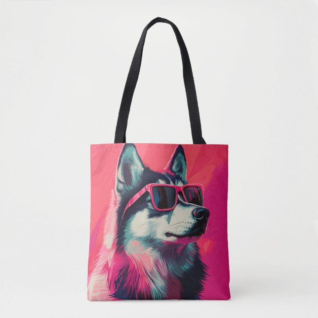 Cool Siberian Husky dog with sunglasses Tote Bag (Front)