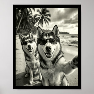 Cool siberian husky funny dog selfie beach poster