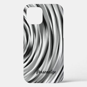 Cool Silver Black Stripy Pattern iPhone 12 Case