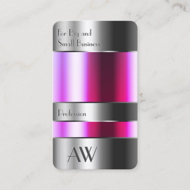 Cool Silver Box Pink Purple Liquids with Monogram Business Card (Front)