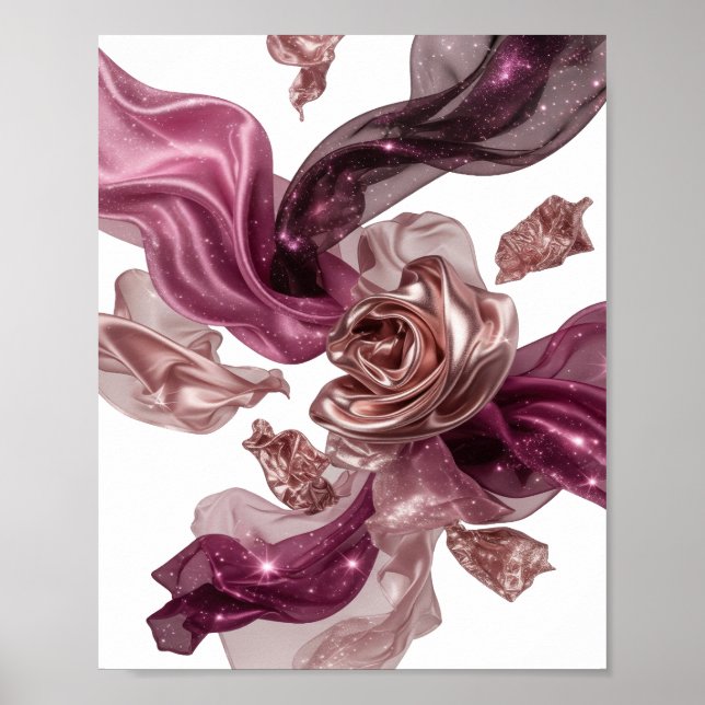Cool Silver FABRIC ROSES Design Poster (Front)